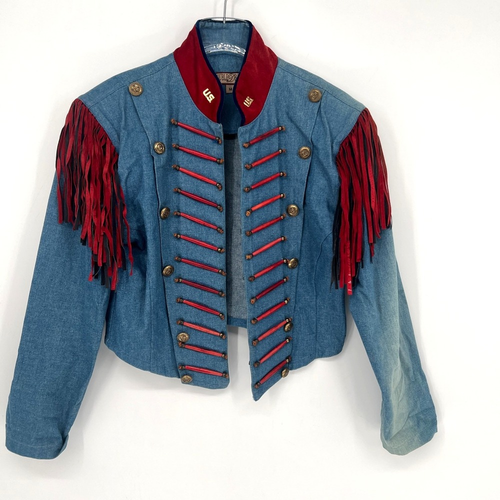 Dohble D Ranch Military Jacket Womens M Fringe American Western Country Leather